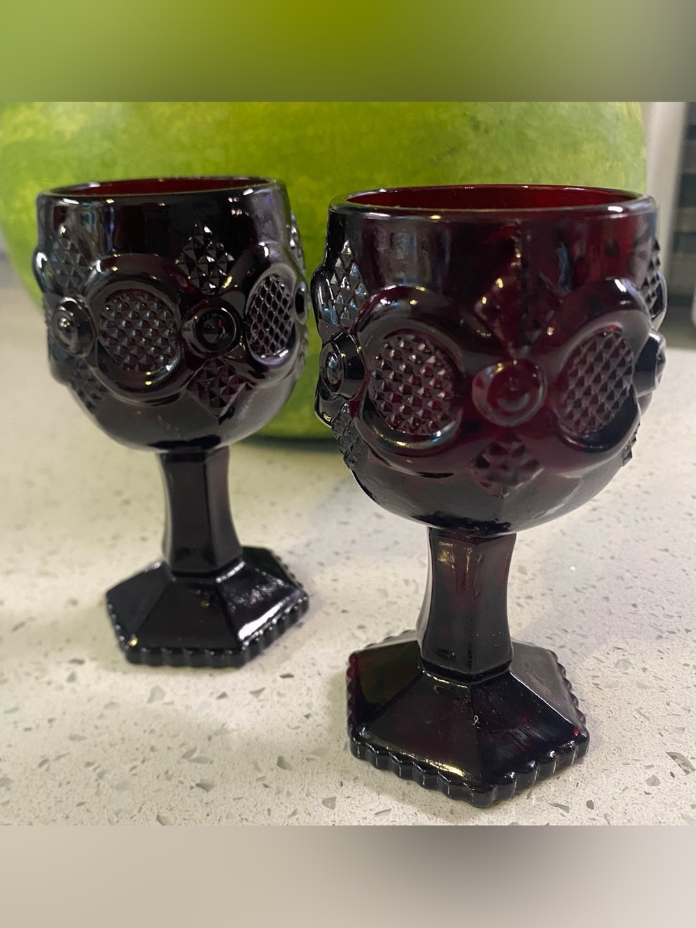 Avon 1876 Cape Cod vintage ruby red hexagon cordial/wine goblets  Set of 2
